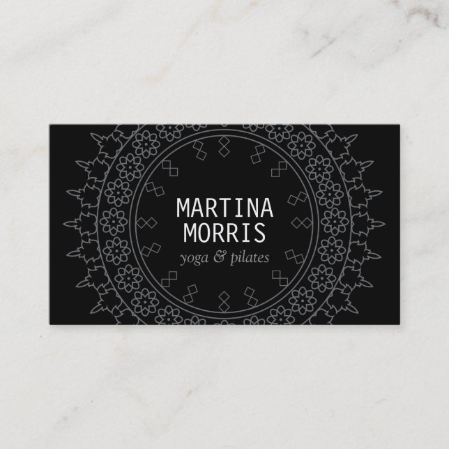 Boho Chic Mandala Black/Gray Business Card (Front)