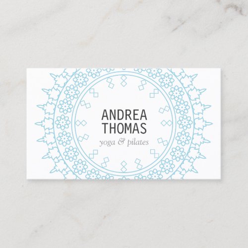 Elegant Lace-Inspired Decorative Circle White/Blue Business Card Templates