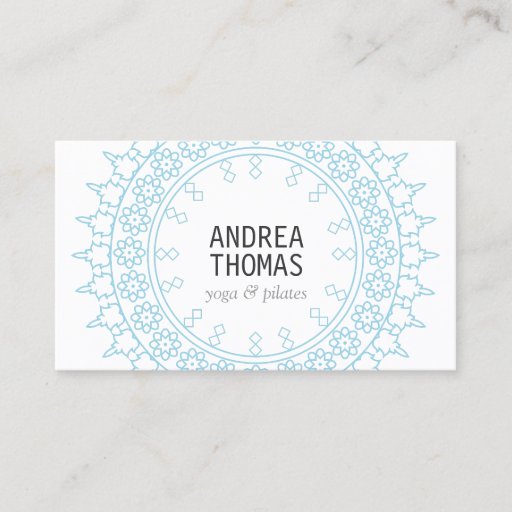 Customizable Elegant Lace-Inspired Decorative Circle White/Blue Business Card Templates