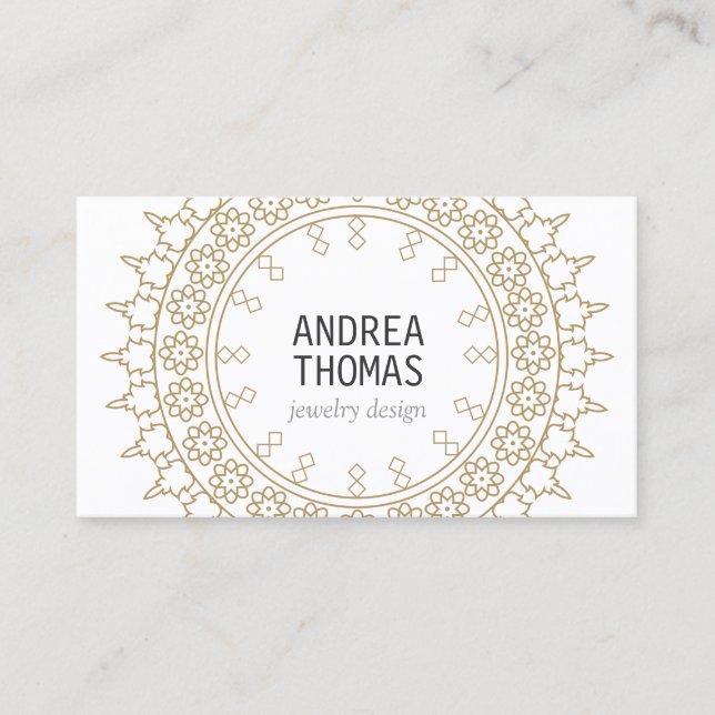 Boho Chic Mandala Faux Gold/White Business Card (Front)