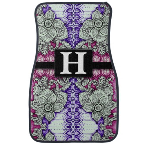 Boho Chic Mandala Floral Pattern Monogram Classic Car Floor Mat