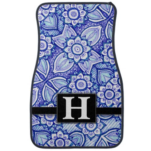 Boho Chic Mandala Floral Pattern Monogram Classic Car Floor Mat