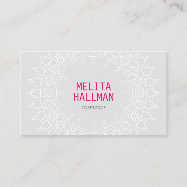 Boho Chic Mandala Gray/Pink Business Card (Front)
