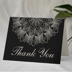 Boho Chic Mandala Indian Elegant Black Wedding Thank You Card