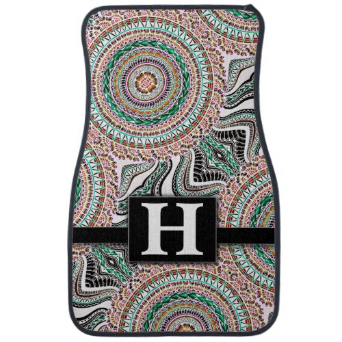 Boho Chic Mandala Kaleidoscope Monogram Classic Car Floor Mat