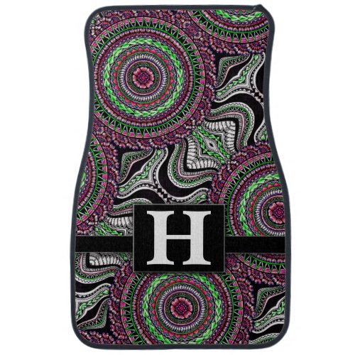 Boho Chic Mandala Kaleidoscope Monogram Classic Car Floor Mat