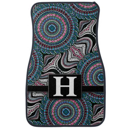 Boho Chic Mandala Kaleidoscope Monogram Classic Car Floor Mat