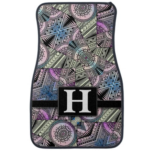 Boho Chic Mandala Kaleidoscope Monogram Classic Car Floor Mat