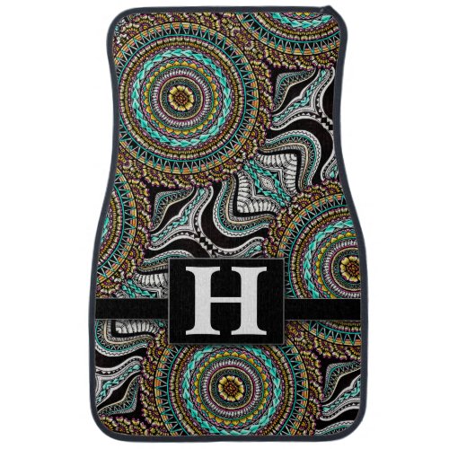 Boho Chic Mandala Kaleidoscope Monogram Classic Car Floor Mat