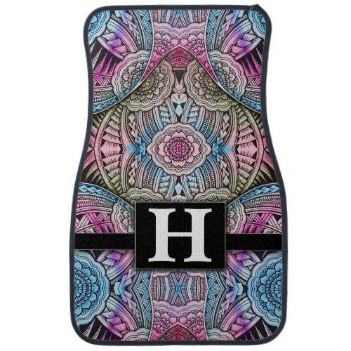 Boho Chic Mandala Kaleidoscope Monogrammed Classic Car Floor Mat