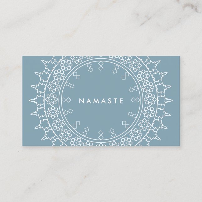 Boho Chic Mandala Namaste Yoga Blue Business Card (Front)