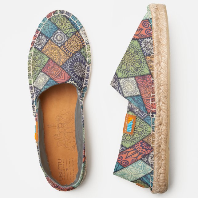 Boho Chic Mandala Tiled Ethnic Pattern Espadrilles (Side)