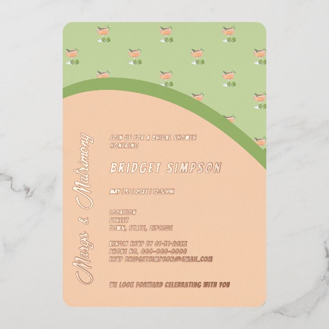 boho chic margs and matrimony bridal shower  foil invitation (Front)