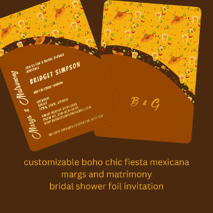 boho chic margs and matrimony bridal shower  foil invitation