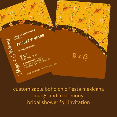 boho chic margs and matrimony bridal shower  foil invitation