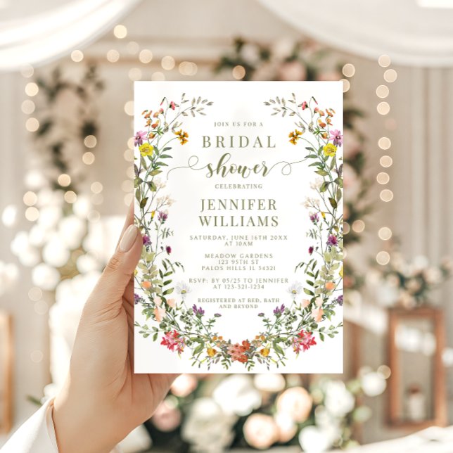 Boho Chic Meadow Wildflower Wreath Bridal Shower Invitation (Creator Uploaded)