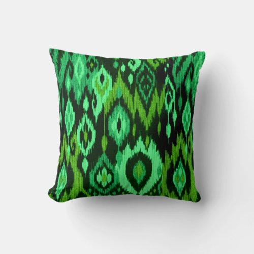 Boho Chic mint emerald green Ikat Tribal Tapestry Throw Pillow