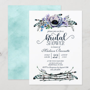 Boho Chic Mint & Navy Bridal Shower Invitation