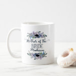 Boho Chic Mint & Navy Floral Mother of the Bride Coffee Mug<br><div class="desc">Boho Chic Mint & Navy Floral & Feathers With Curly Tail & Stripe Hand Lettered Fonts Wedding Personalized Mother of the Bride coffee mug. Check my shop to see the entire wedding suite for this design!</div>