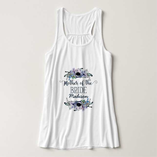 Boho Chic Mint & Navy Floral Mother of the Bride Tank Top (Design Front)
