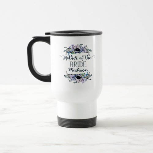 Boho Chic Mint  Navy Floral Mother of the Bride Travel Mug