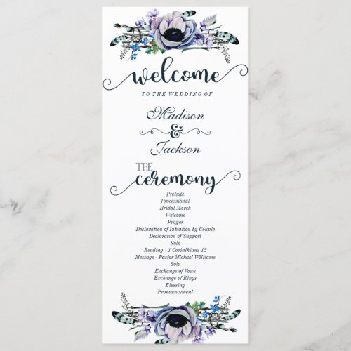 Boho Chic Mint  Navy Floral Wedding Program