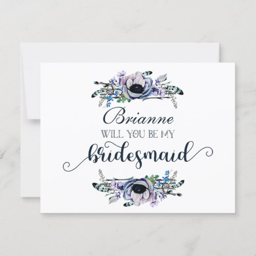 Boho Chic Mint  Navy Will You Be My Bridesmaid Invitation