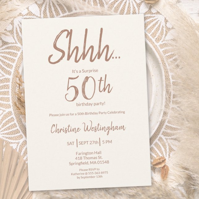 Boho Chic Mocha Cream Surprise 50th Birthday Invitation (Creator Uploaded)
