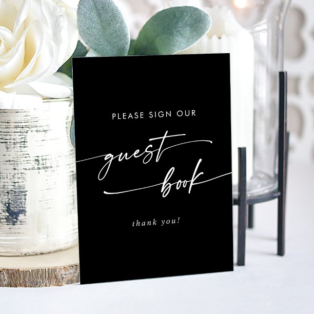 Boho Chic Modern Black Wedding Guest Book Acrylic Sign (Boho Chic Modern Black Wedding Guest Book Acrylic Sign)