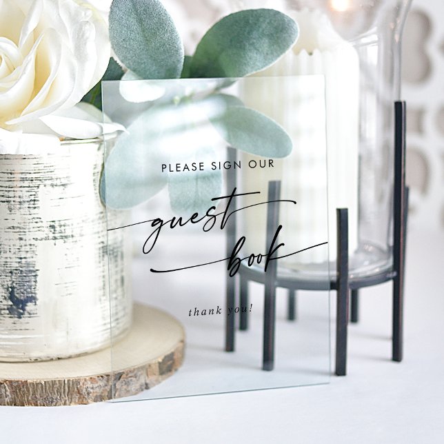 Boho Chic Modern Clear Acrylic Wedding Guest Book Acrylic Sign (Boho Chic Modern Clear Acrylic Wedding Guest Book Acrylic Sign)