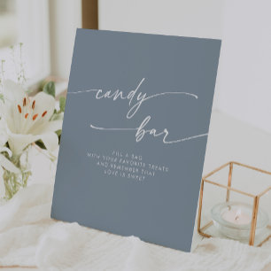 Boho Chic Modern Dusty Blue Candy Bar Wedding Pedestal Sign