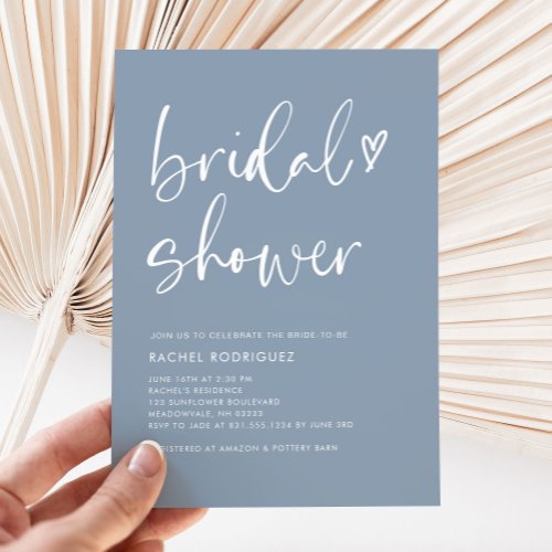 Boho Chic Modern Dusty Blue Script Bridal Shower Invitation
