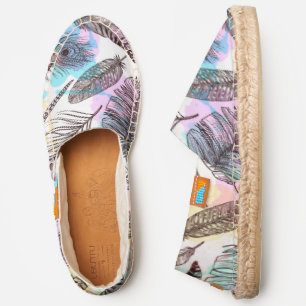 Boho Chic Modern Feather Watercolor Pattern Espadrilles