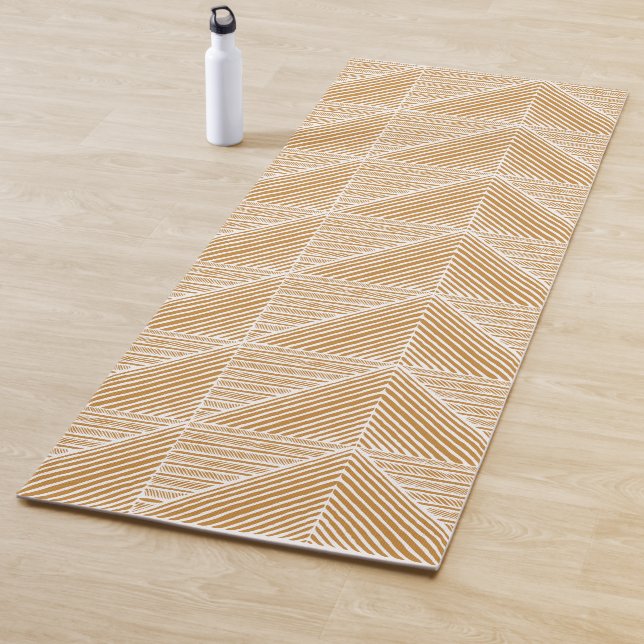 Boho Chic Modern Geometric Lines Pattern Gold Yoga Mat (In Situ)