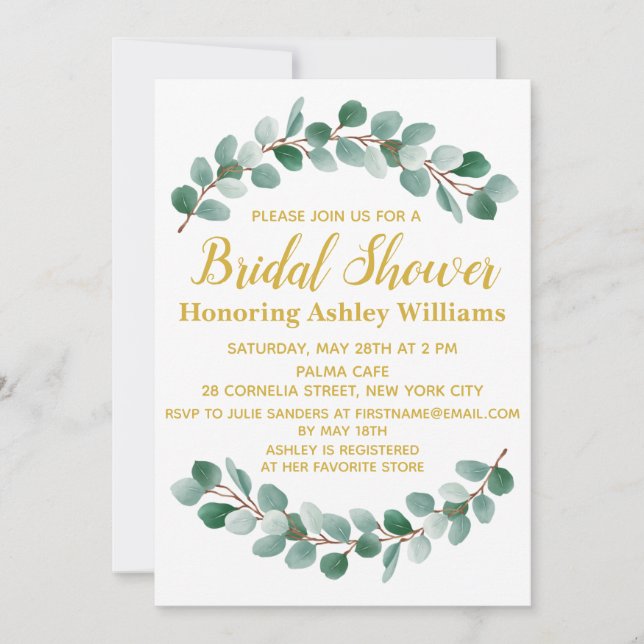 Boho Chic Modern Greenery Bridal Shower Invitation (Front)