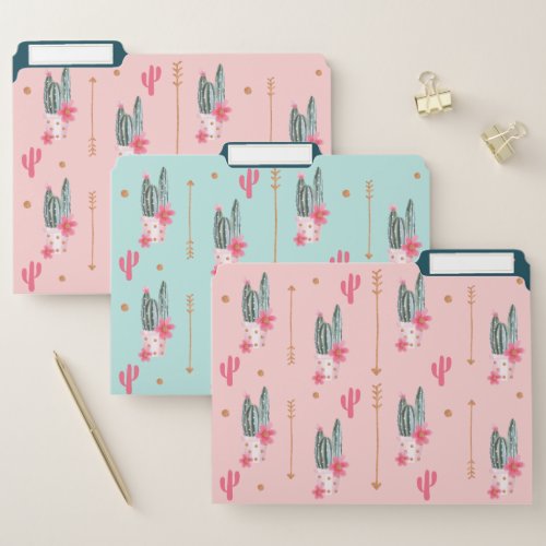 Boho Chic  Modern Watercolor Cactus Plant Pattern File Folder