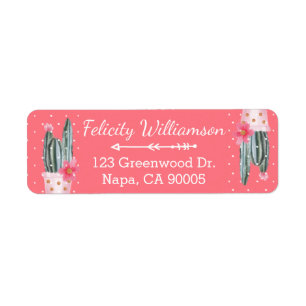 Boho Chic & Modern Watercolor Cactus Plant Pattern Label