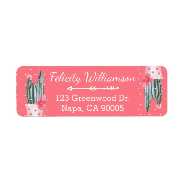 Boho Chic & Modern Watercolor Cactus Plant Pattern Label (Front)