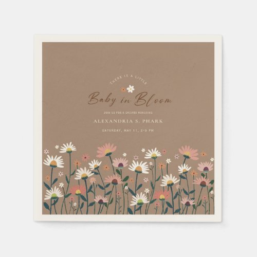 Boho Chic Modern Wildflower Baby in Bloom Shower Napkins
