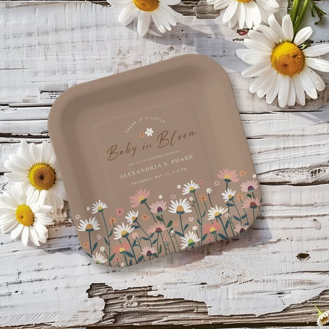 Boho Chic Modern Wildflower Baby in Bloom Shower Paper Plates (Creator Uploaded)