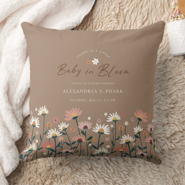 Boho Chic Modern Wildflower Baby in Bloom Shower Throw Pillow (Blanket)