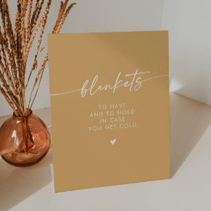 Boho Chic Modern Yellow Marigold Blanket Wedding Pedestal Sign