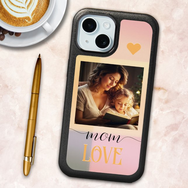 Boho Chic Mom Photo Phone Case (A boho chic phone case featuring your own photo framed by a retro artistic design with script text)