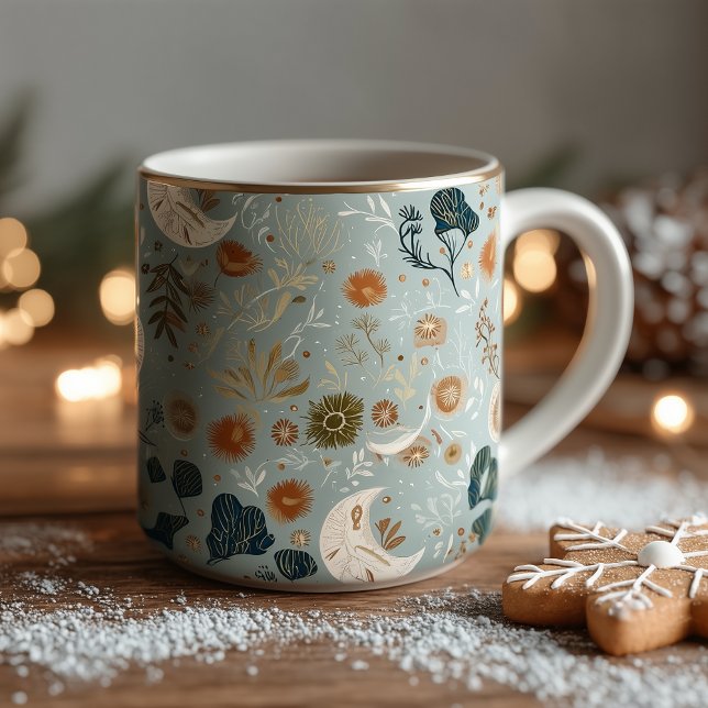 Boho chic moons and botanicals in soft teal tones mug (Creator Uploaded)