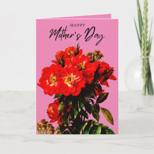 Boho Chic Mothers Day Red Roses Bouquet Blush Pink Card