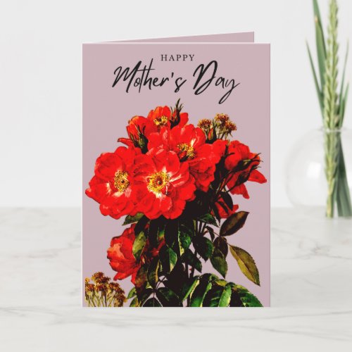 Boho Chic Mothers Day Red Roses Bouquet Mauve Card