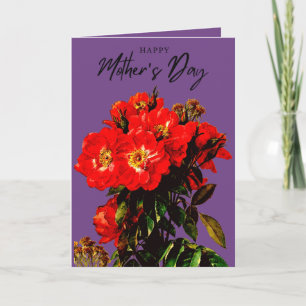 Boho Chic Mother's Day Red Roses Bouquet Purple Card