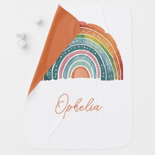 Boho Chic Name Retro Colored Rainbow Terracotta Baby Blanket