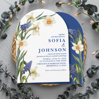 Boho Chic navy blue and white floral Wedding  Invitation