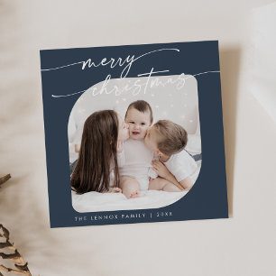 Boho Chic Navy Blue Photo Cute Family Christmas Holiday Card